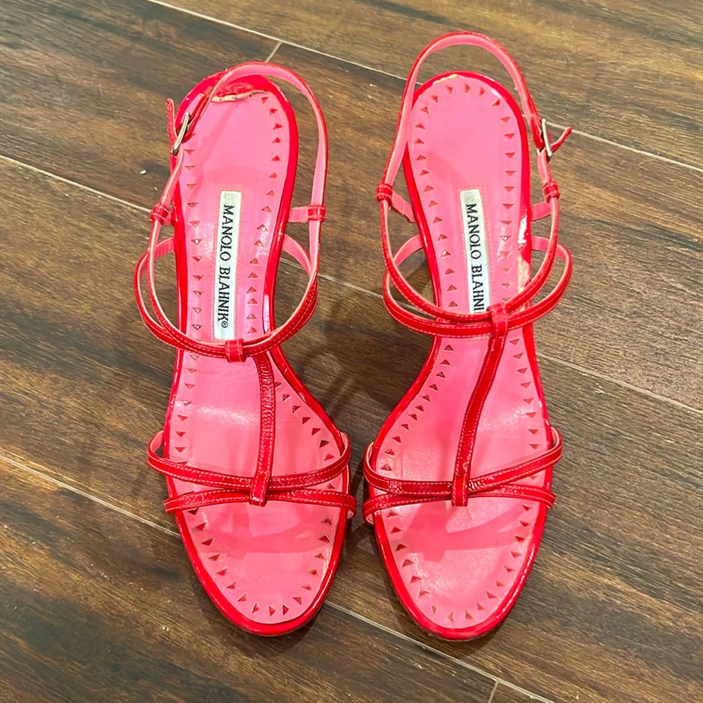 Manolo Hot pink 3 inch strappy sandals